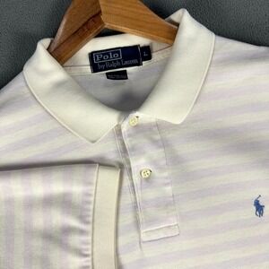 Ralph Lauren Polo Shirt Mens Large Lavender Purple Beige Pastel Pique Knit 90s